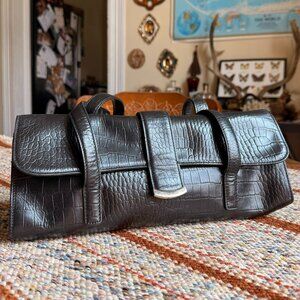 Alfani Genuine Leather Alligator Embossed Baguette Shoulder Bag